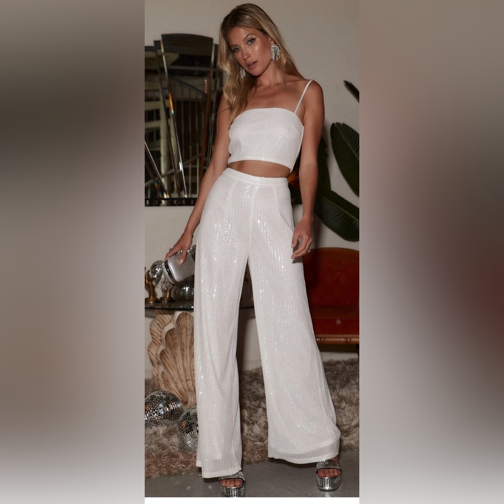 12th Tribe Soiree White Sequin Pants - NWT